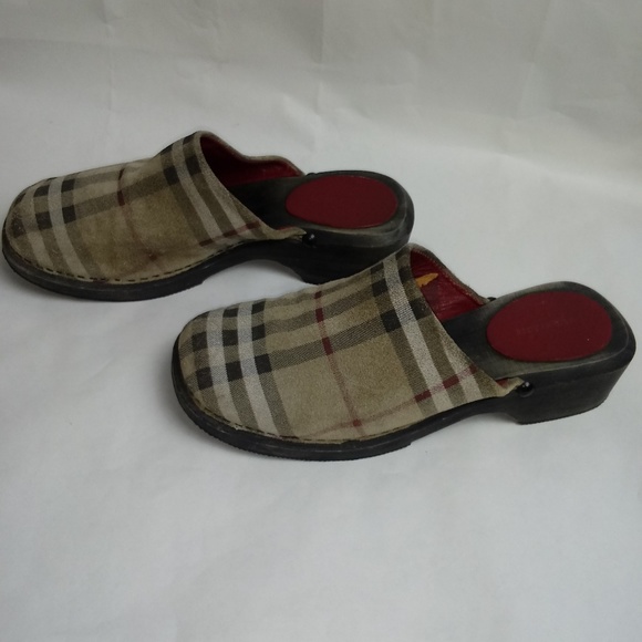 Burberry Distressed Fabric Wood Mules/Clogs 37/7 - Picture 2 of 8